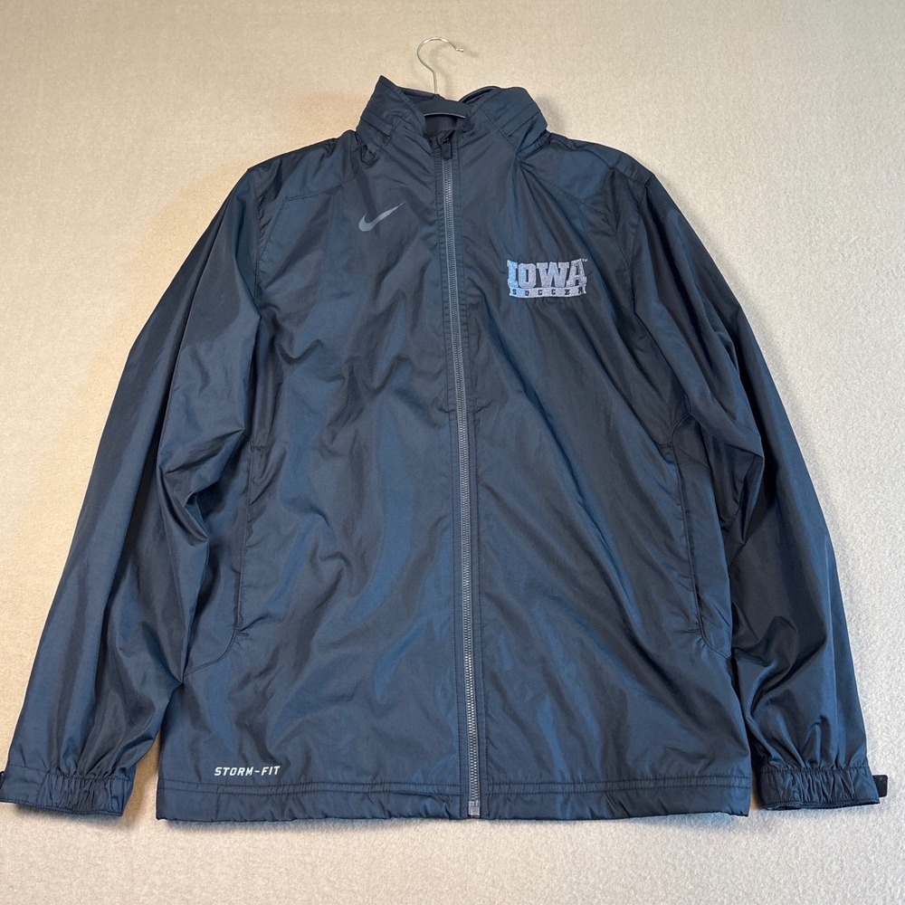 Nike Storm-Fit Iowa Soccer Jacket Mens Small Black Full Zip Windbreaker Hooded